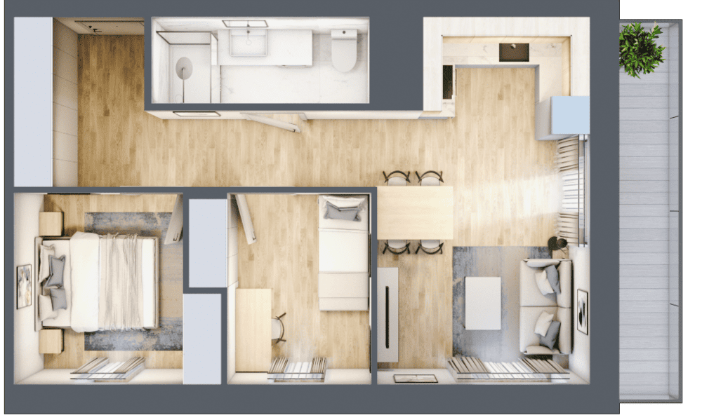 Mieszkanie B47C-39 - plan mieszkania 3d