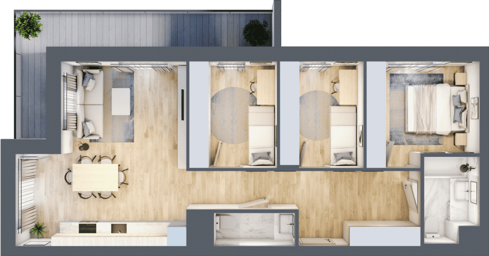 Mieszkanie B47C-42 - plan mieszkania 3d
