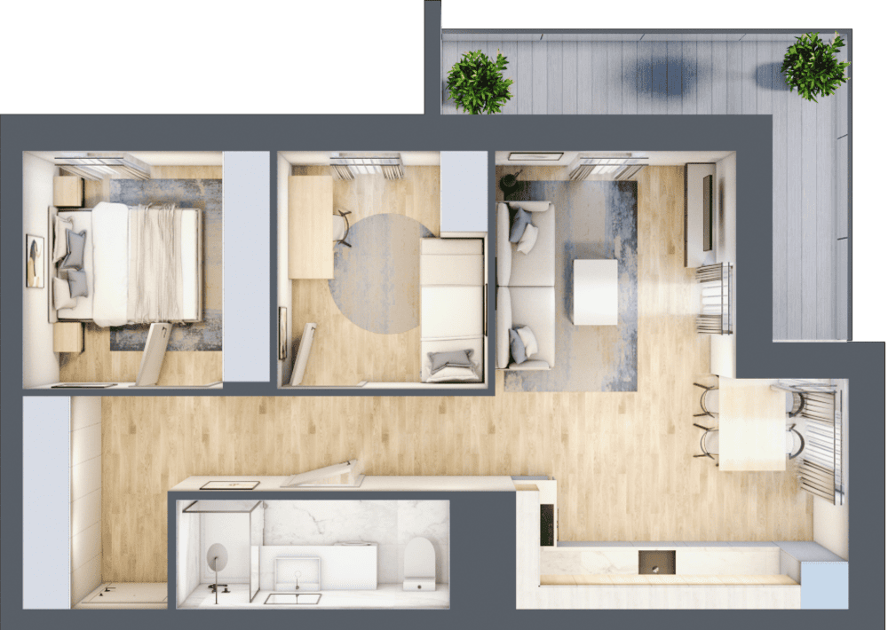 Mieszkanie B47C-43 - plan mieszkania 3d