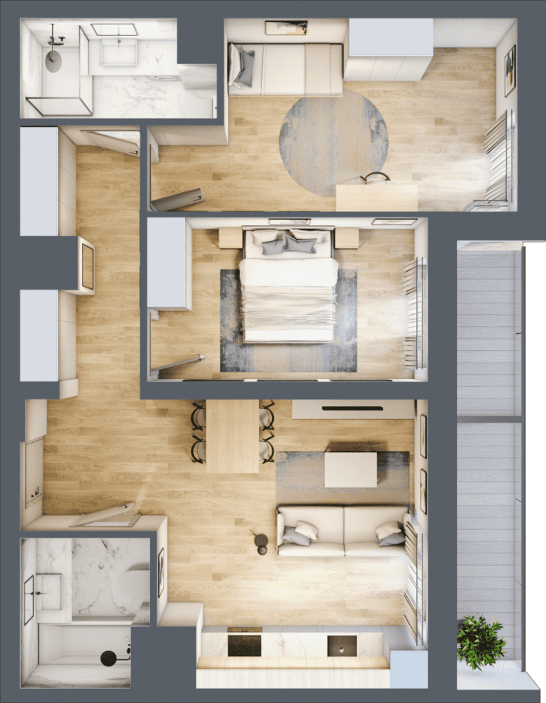 Mieszkanie B47C-44 - plan mieszkania 3d