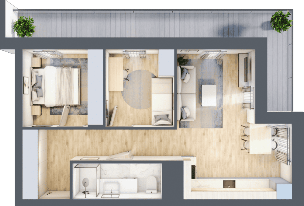 Mieszkanie B47C-07 - plan mieszkania 3d